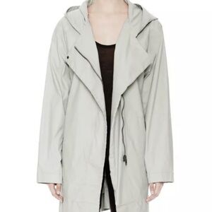 HELMUT LANG Abrade Coating Trench Coat Hooded Jacket Zip Up Dust Gray Size Small